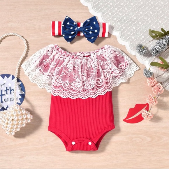 HINTINA Newborn Baby Girl Short Sleeve Bodysuit Flared Pants Ribbed Outfits NWT - Picture 2 of 4